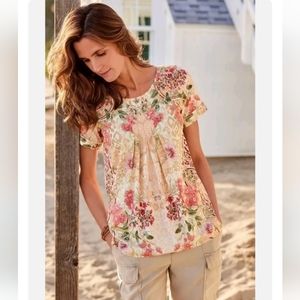 NWOT Soft Surroundings Cusabo floral leopard print top